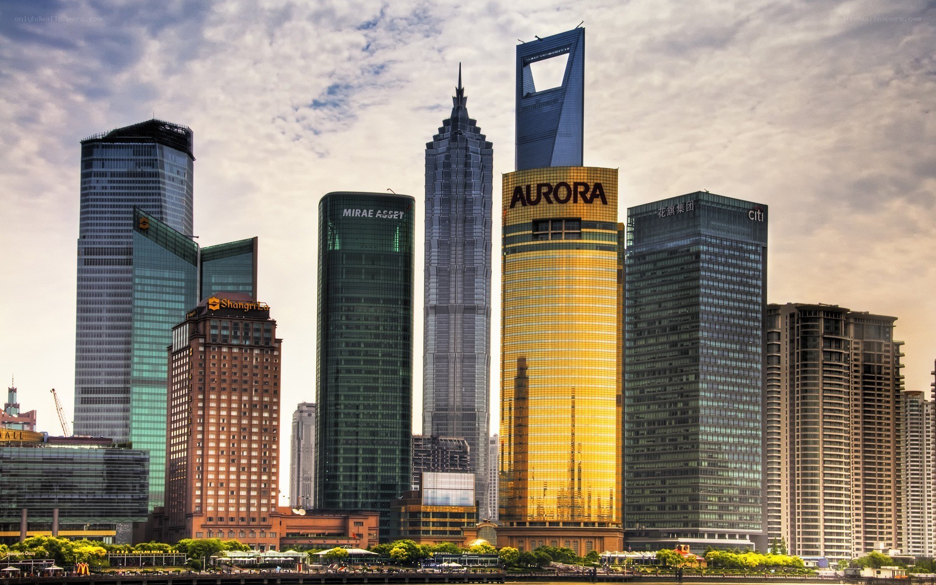 Shanghai skyline at sunset