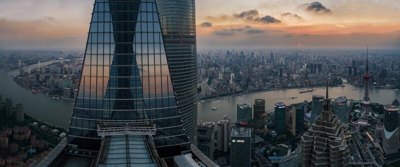 Shanghai Skyline at Sunset — Orange, Dramatic