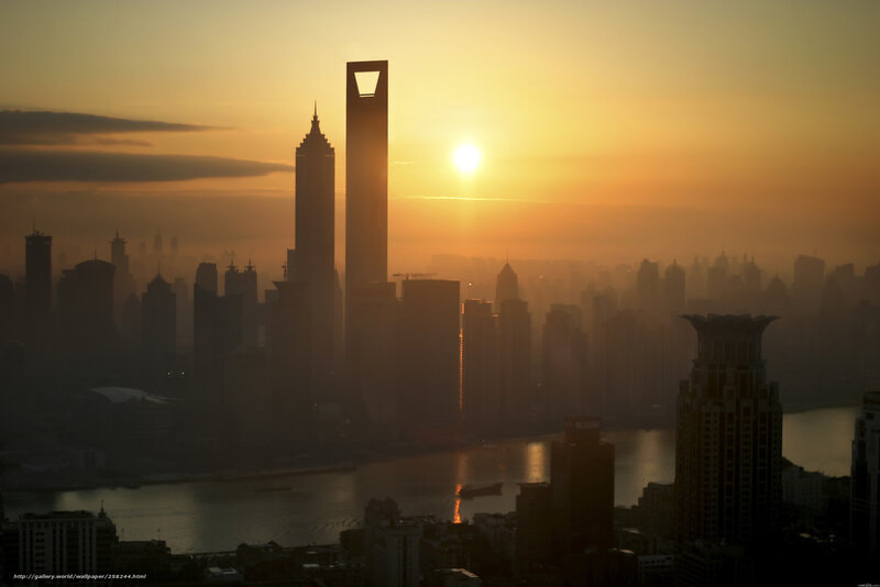 Shanghai Skyline at Sunset — Orange, Serene