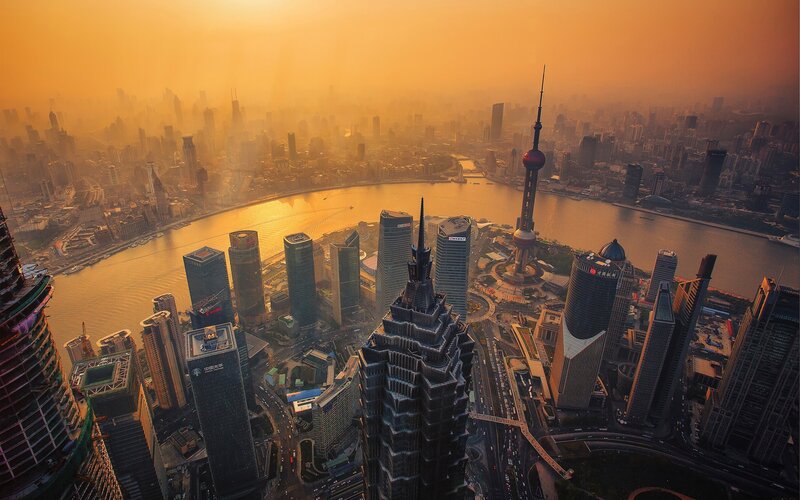 Shanghai Skyline at Sunset — Orange