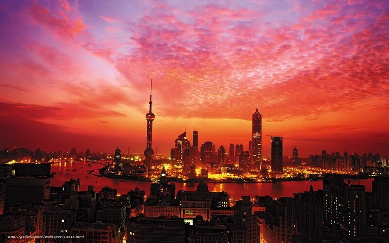 Shanghai skyline at sunset