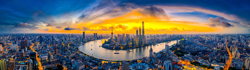 Shanghai Skyline at Sunset — Yellow, Dramatic