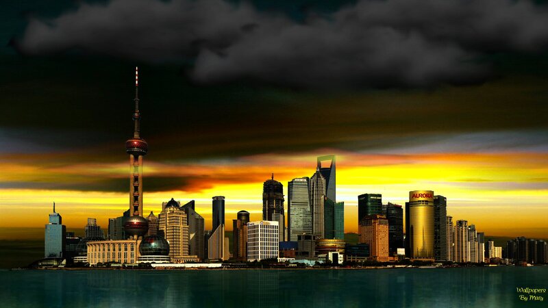 Shanghai Skyline at Sunset — Yellow