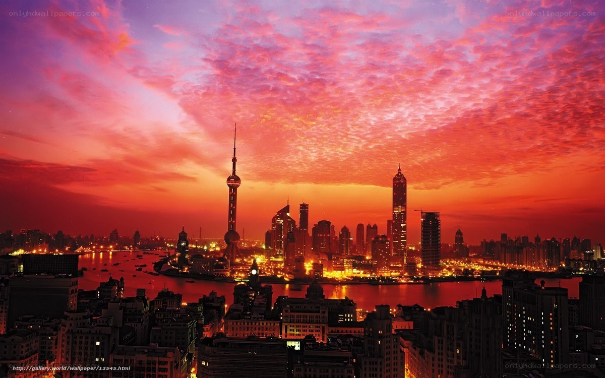 Shanghai skyline at sunset