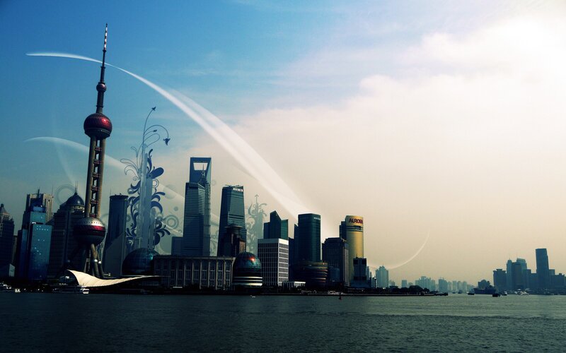 Shanghai Skyline — Blue, Dramatic, Afternoon, Photograph