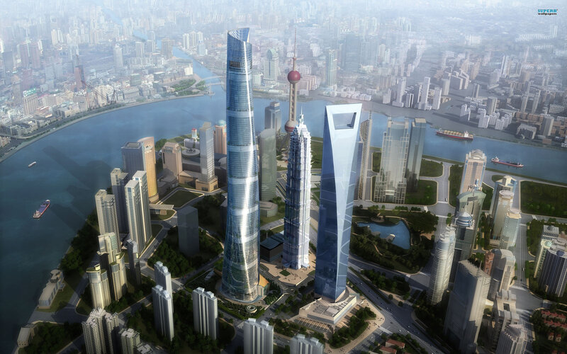 Shanghai Skyline — Blue, Modern