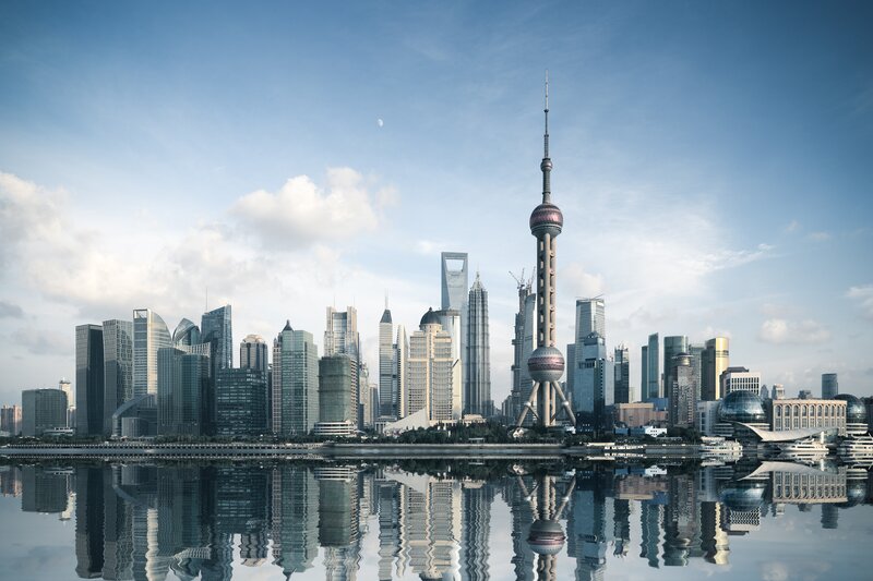 Shanghai Skyline — Blue, Serene, Morning