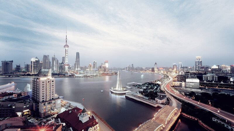 Shanghai Skyline — Blue, Serene, Night