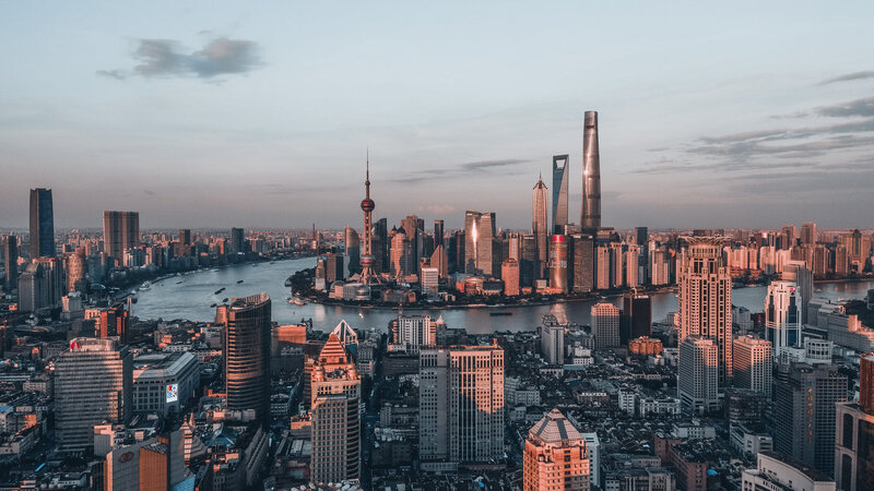 Shanghai Skyline — Blue, Serene, Sunset, Photograph, River