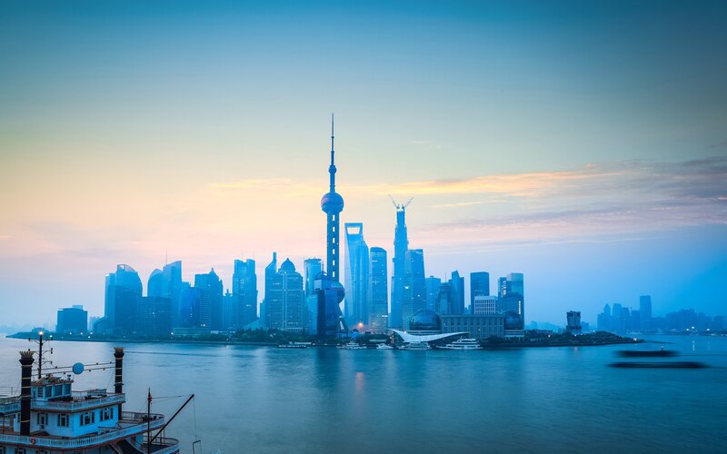 Shanghai Skyline — Blue, Serene, Sunset