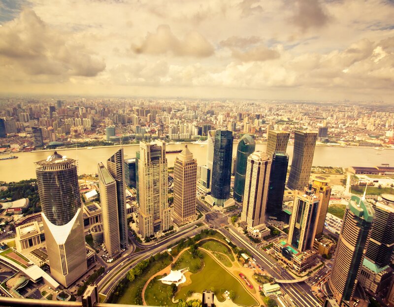 Shanghai Skyline — Brown, Dramatic