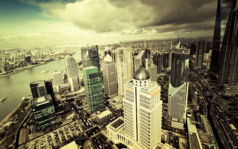 Shanghai Skyline — Gray, Dramatic