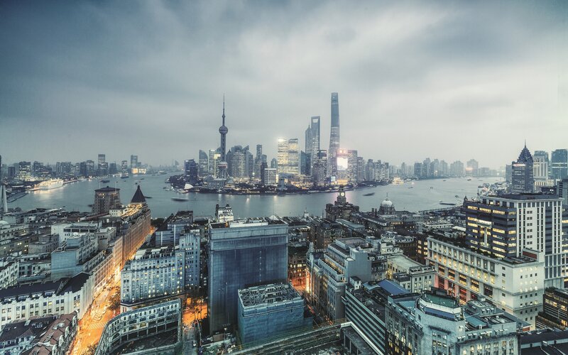 Shanghai Skyline View — Gray, Dramatic