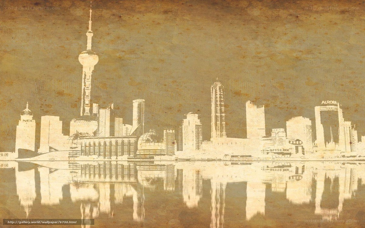Shanghai skyline vintage art