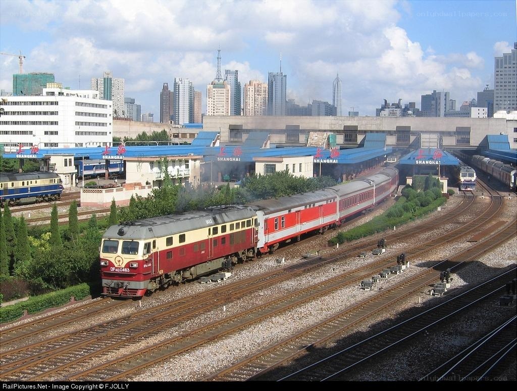 Shanghai train station with locomotive