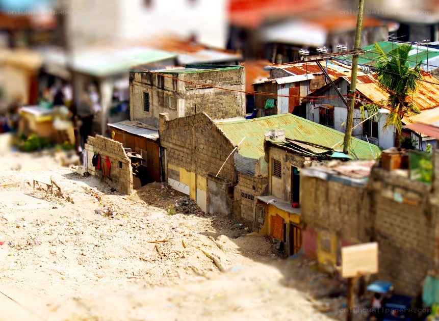 Shantytown with makeshift homes