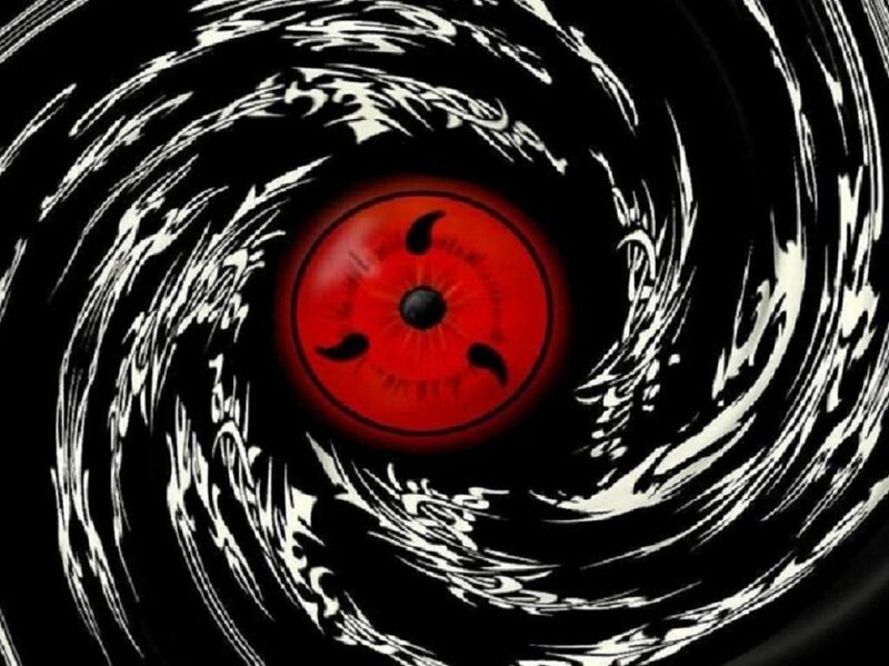 Sharingan eye in a swirling tunnel