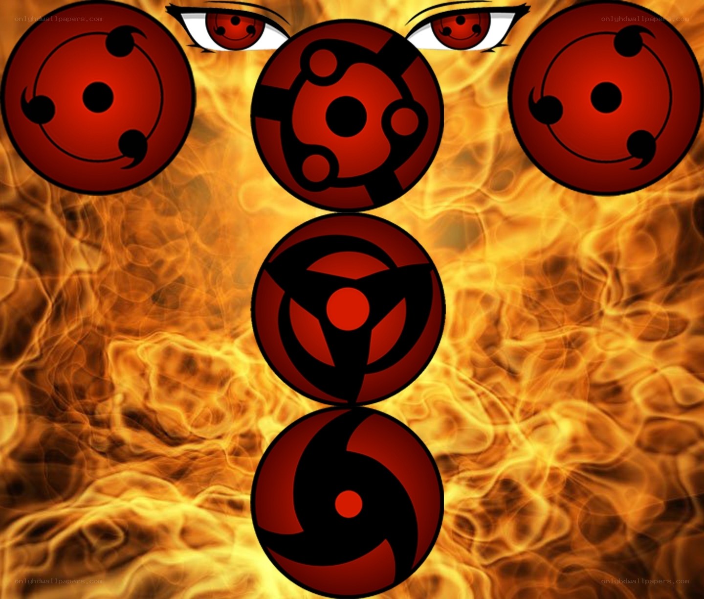 Sharingan eyes and flames