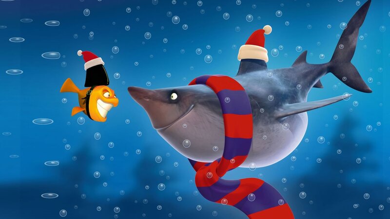 shark and fish in holiday gear
