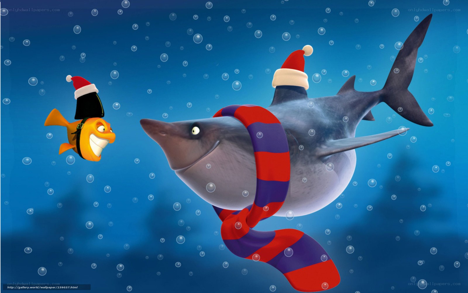 Shark and fish in holiday gear