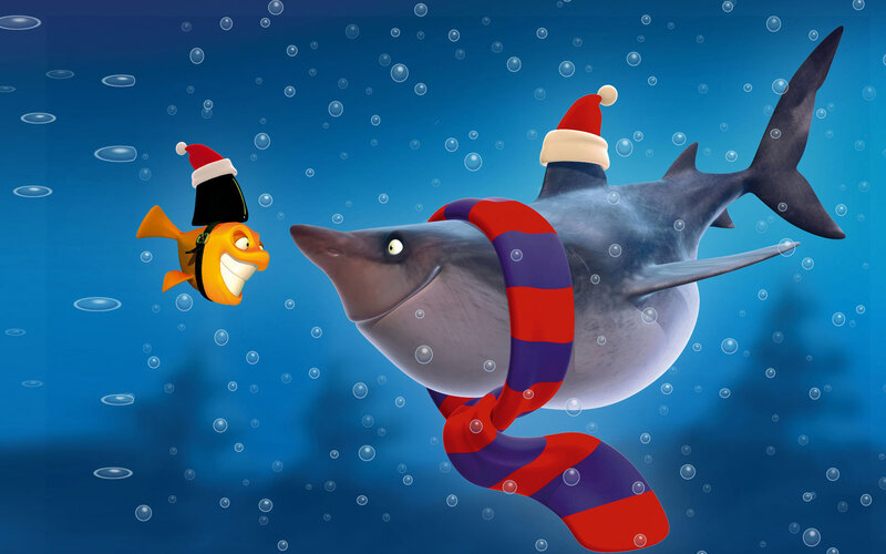 Shark and Fish Underwater — Blue, Festive