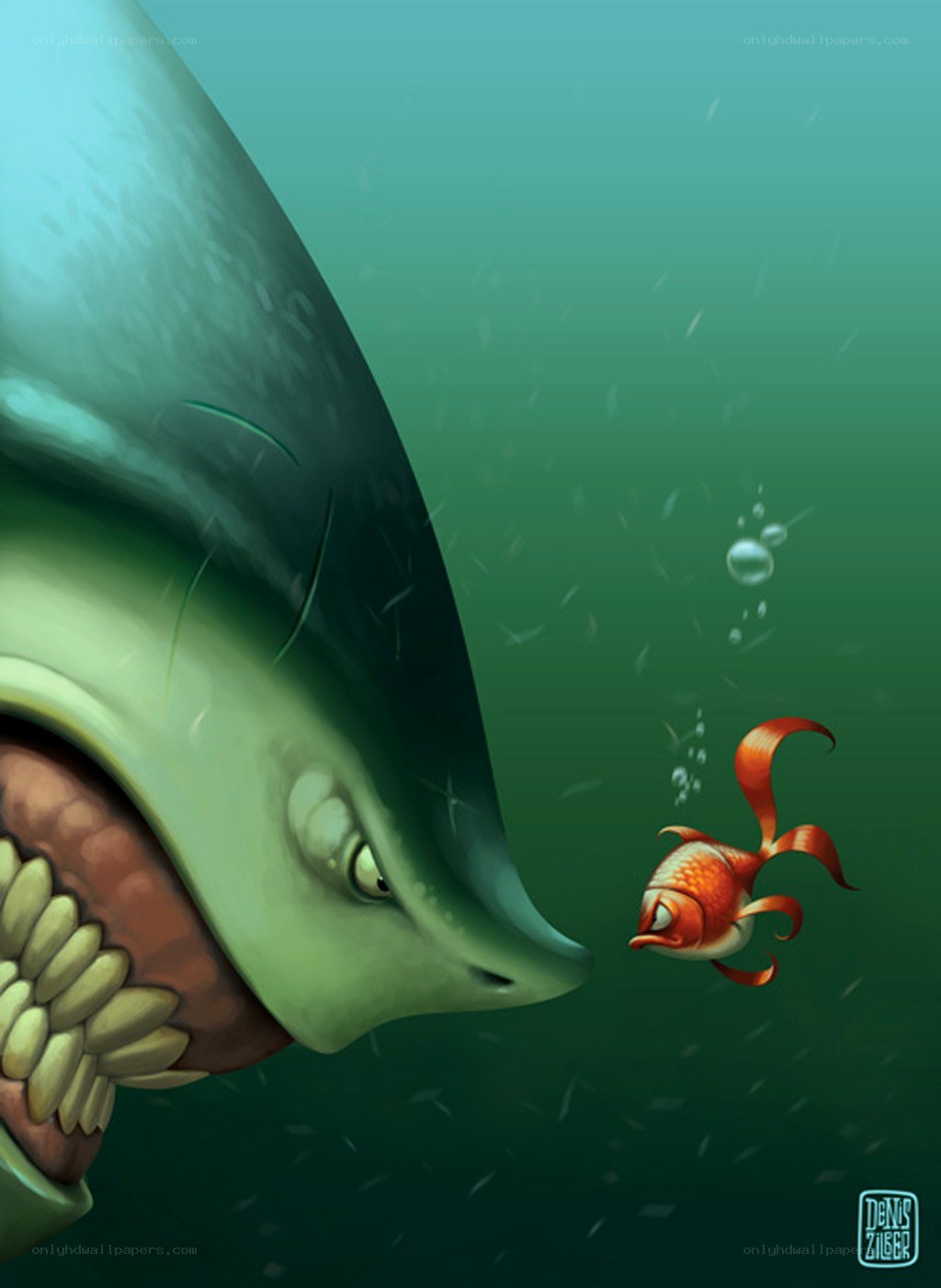 Shark and goldfish underwater