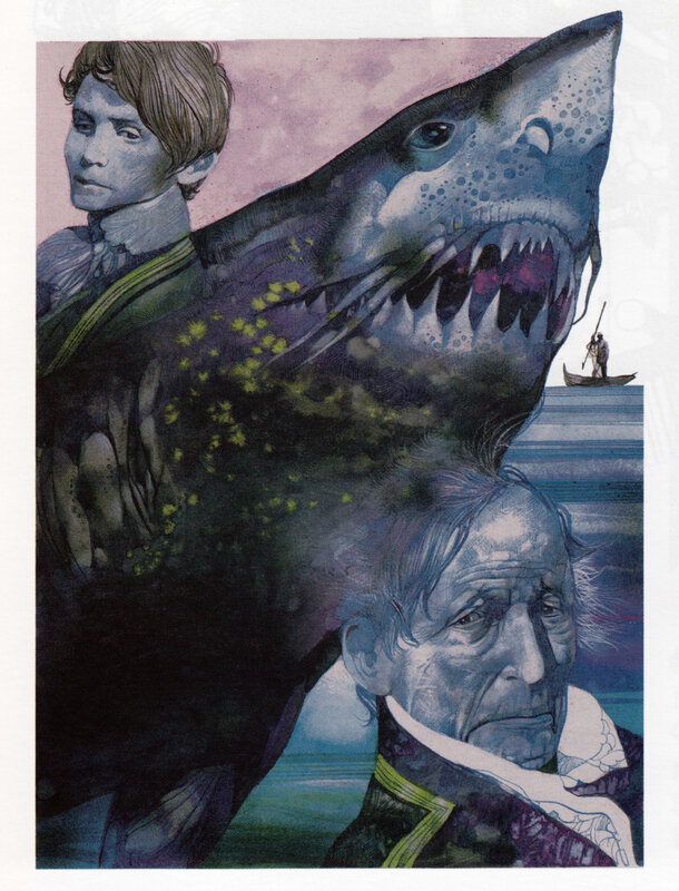 Shark and sailors illustration