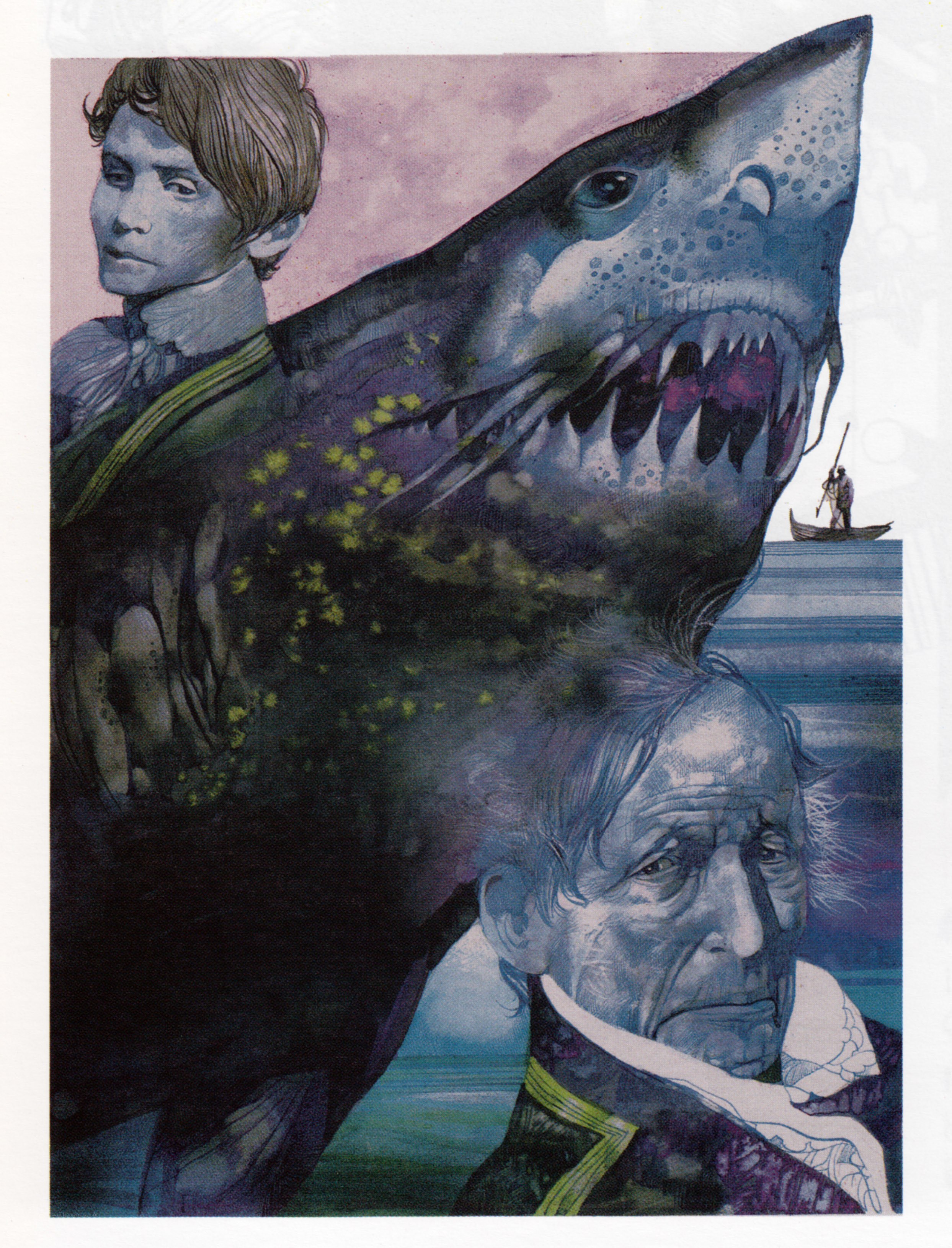 Shark and sailors illustration