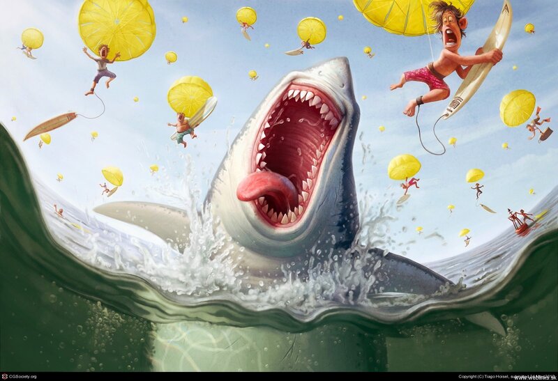 Shark attack with lemon parachutes