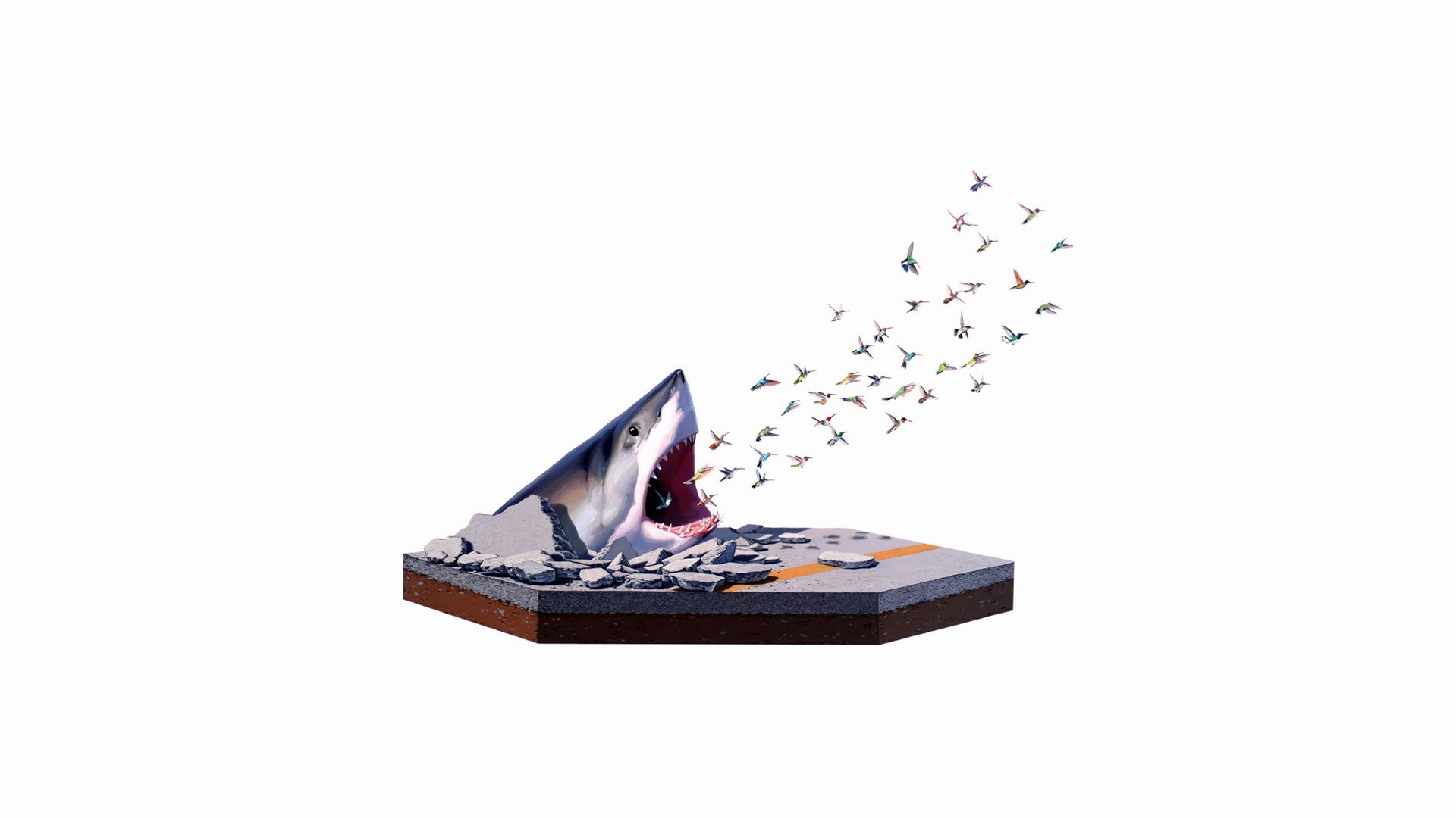 Shark breaking through pavement