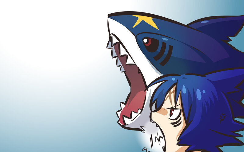 shark character with blue hair