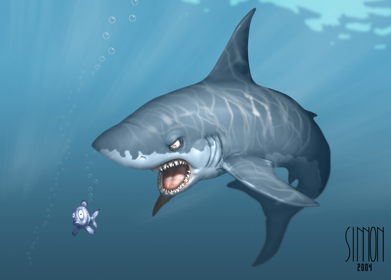 Shark Chasing Fish — Blue