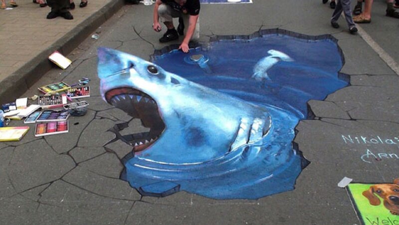 Shark Emerging from Pavement — Blue