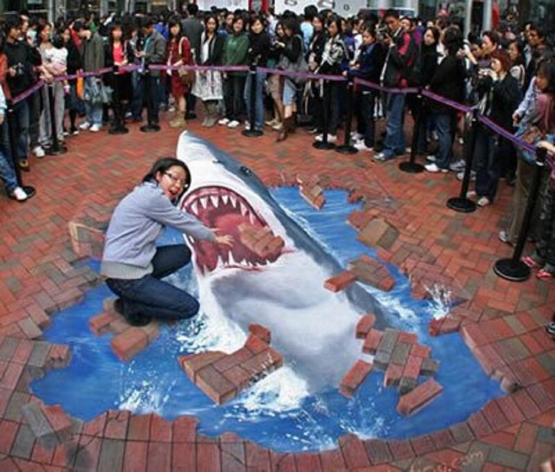 Shark Emerging from Pavement — Red