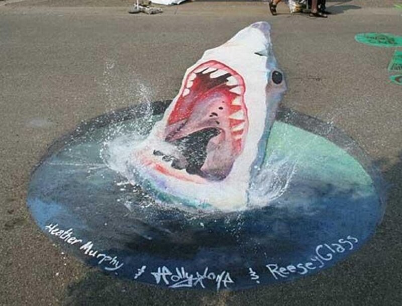 Shark Emerging from Water — Blue