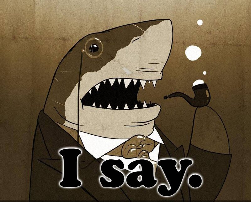 Shark in a Suit Smoking a Pipe
