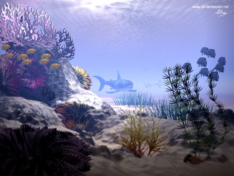 Shark in Coral Reef — Blue, Serene, 3d Render, Fish