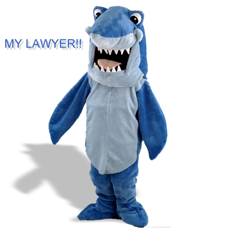 shark mascot with lawyer text