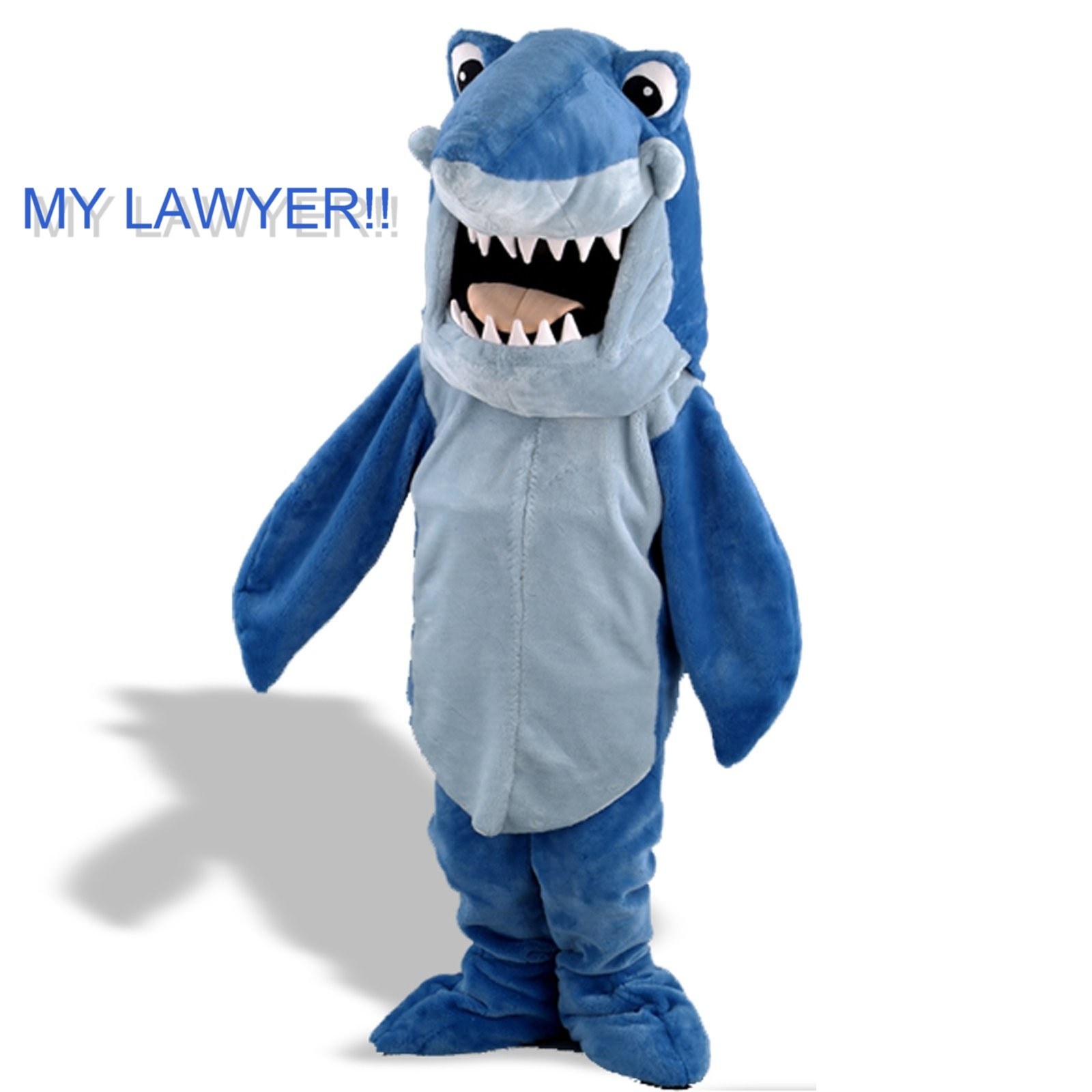 shark mascot with lawyer text