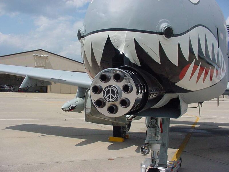 Shark mouth aircraft with minigun