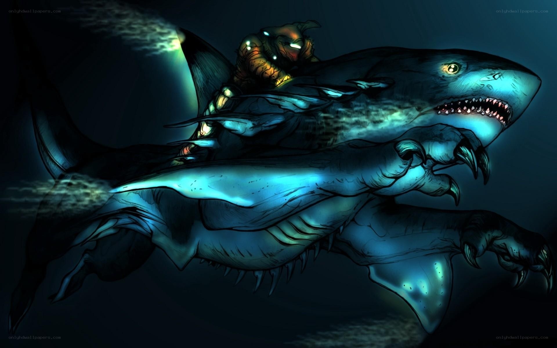 shark rider in dark waters