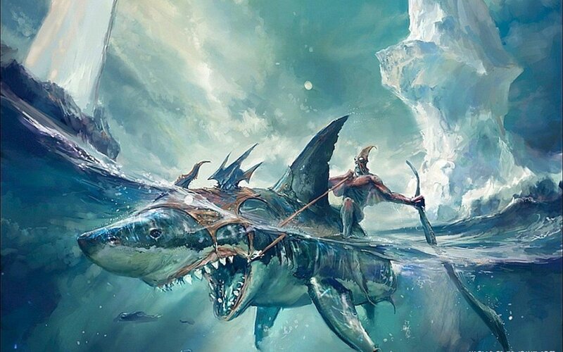 shark rider in stormy sea