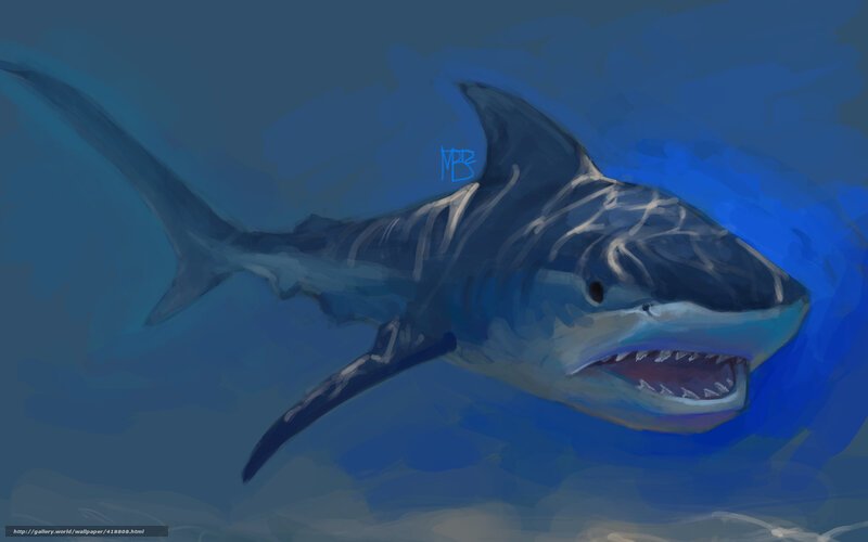 Shark Swimming Underwater — Blue, Dramatic, Digital Art, Ocean