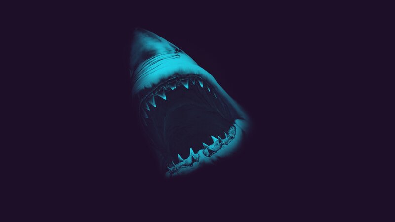 Shark with Open Mouth — Blue, Dramatic, Night, Digital Art