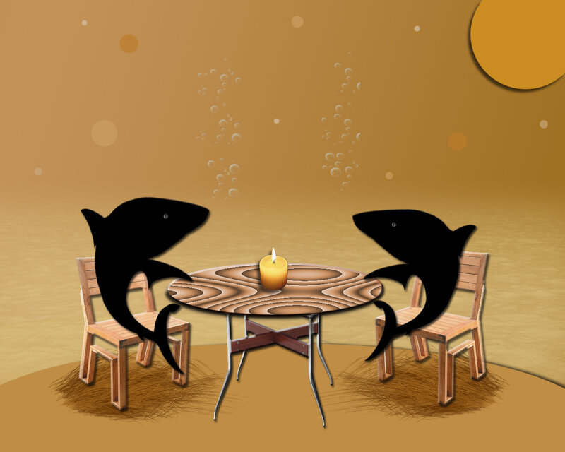 Sharks at a candlelit table