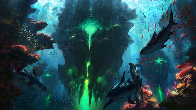 Sharks in Coral Reef — Blue