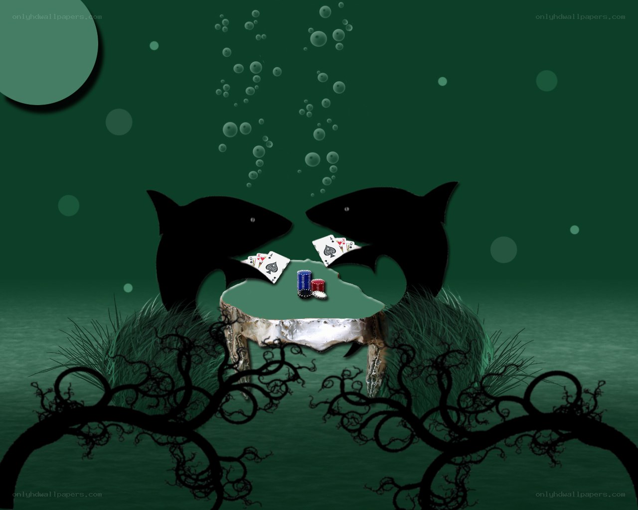 Sharks playing poker underwater