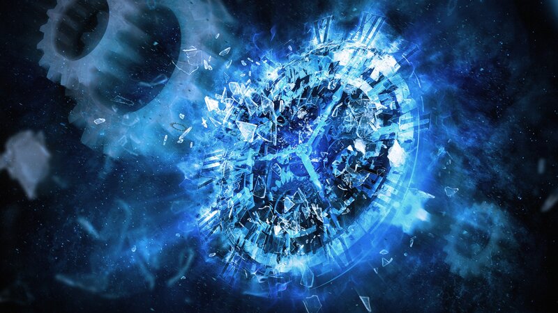 Shattered Clock in Space — Blue, Dramatic