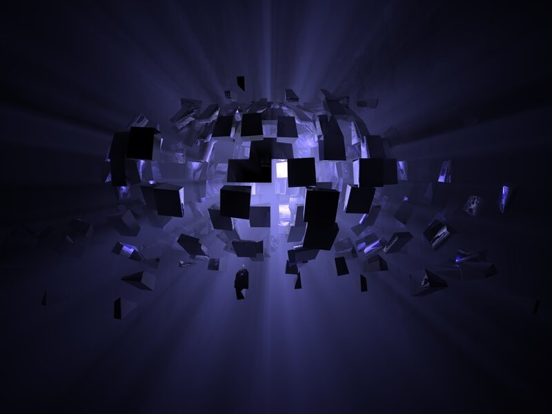 Shattered Cube Structure — Purple, Dramatic