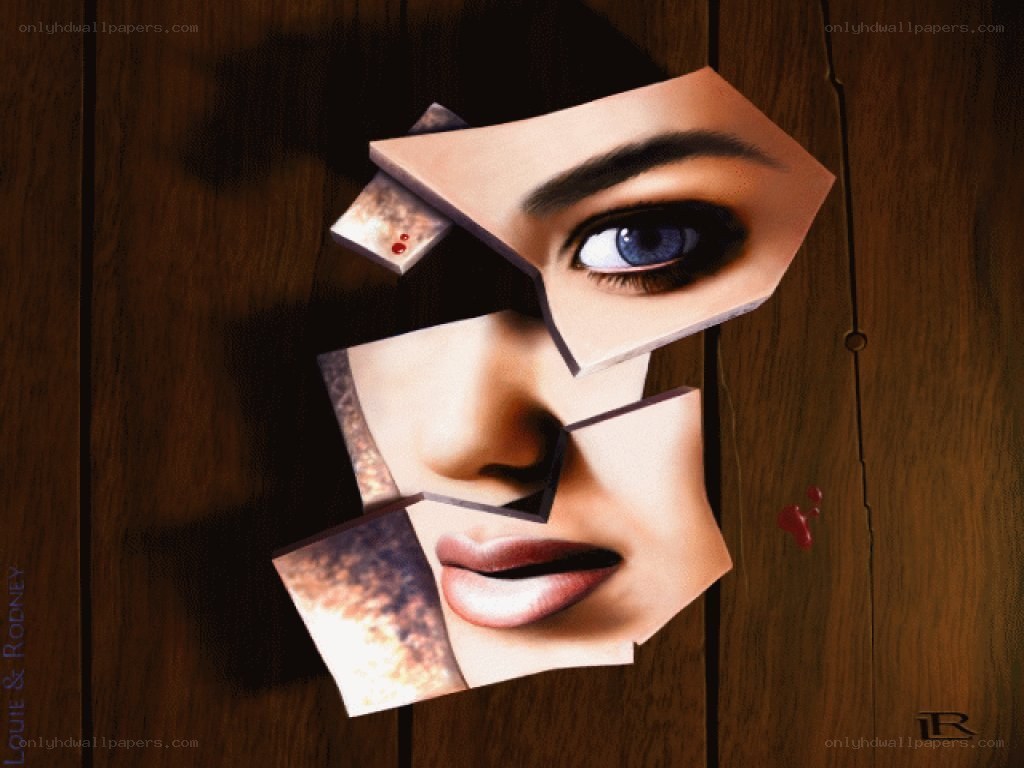 shattered face on wood